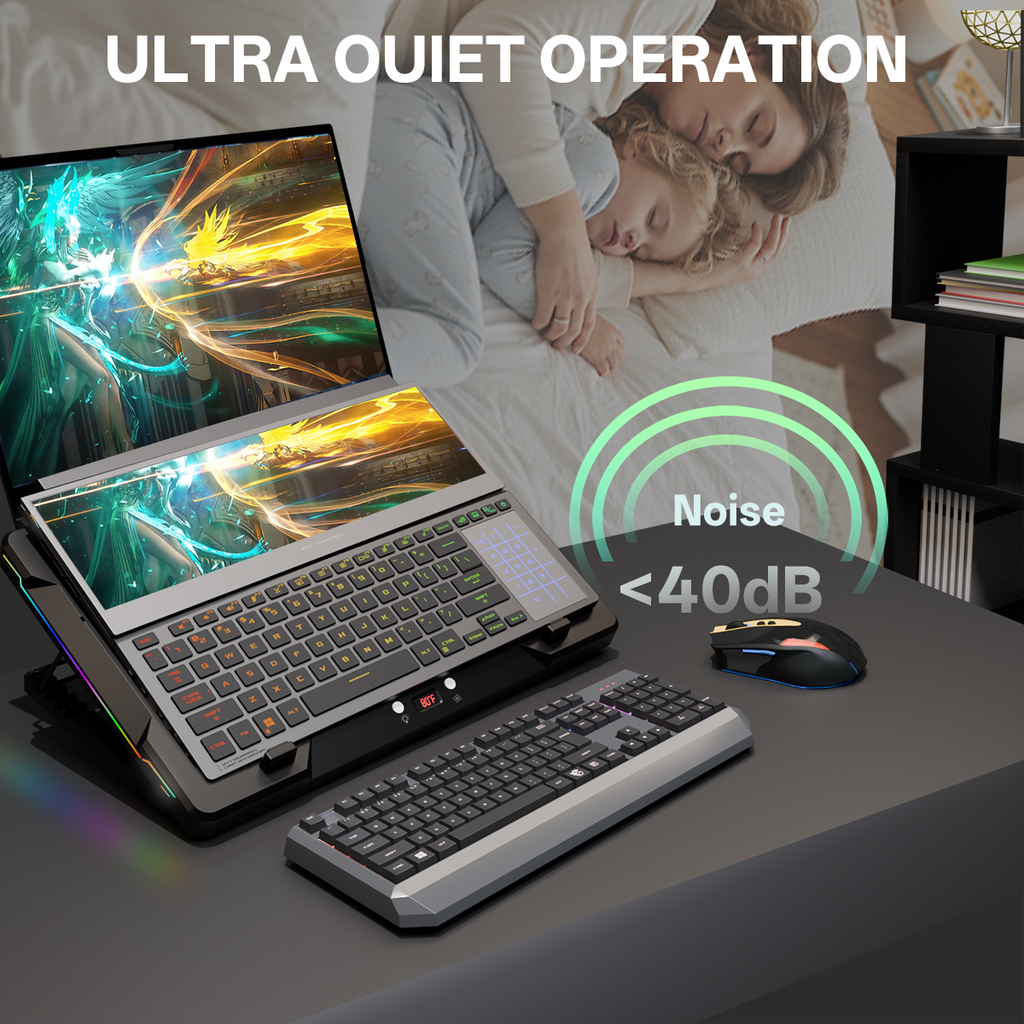 DEPGI Movable RGB Laptop Cooler with 5.5" Sliding Fan, Ergonomic Cooling Stand with 8 Light Modes for 14-17.3 Inch Gaming Laptops