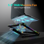 DEPGI Movable RGB Laptop Cooler with 5.5" Sliding Fan, Ergonomic Cooling Stand with 8 Light Modes for 14-17.3 Inch Gaming Laptops