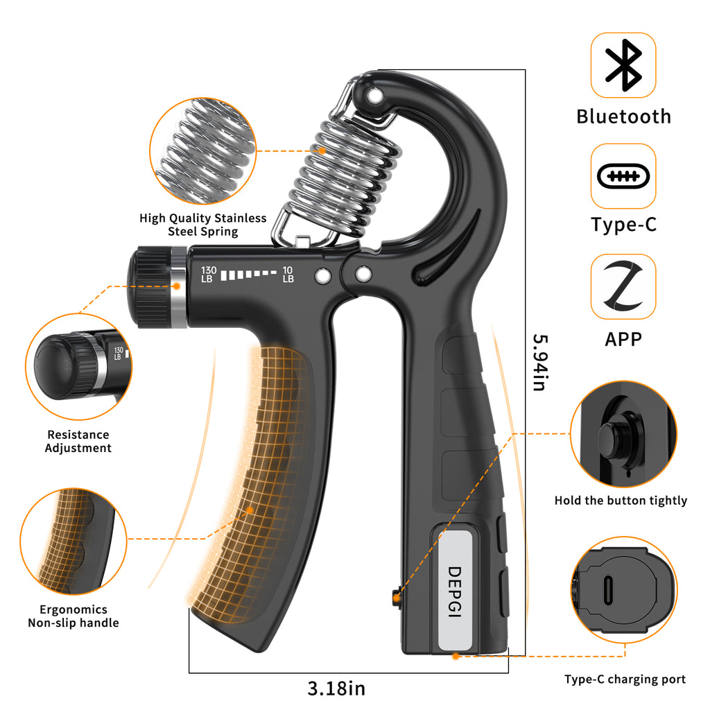 DEPGI Smart Grip Strength Trainer with App, Digital Hand Gripper with 10-130LB Resistance for Muscle Building & Injury Recovery（2 Pack)