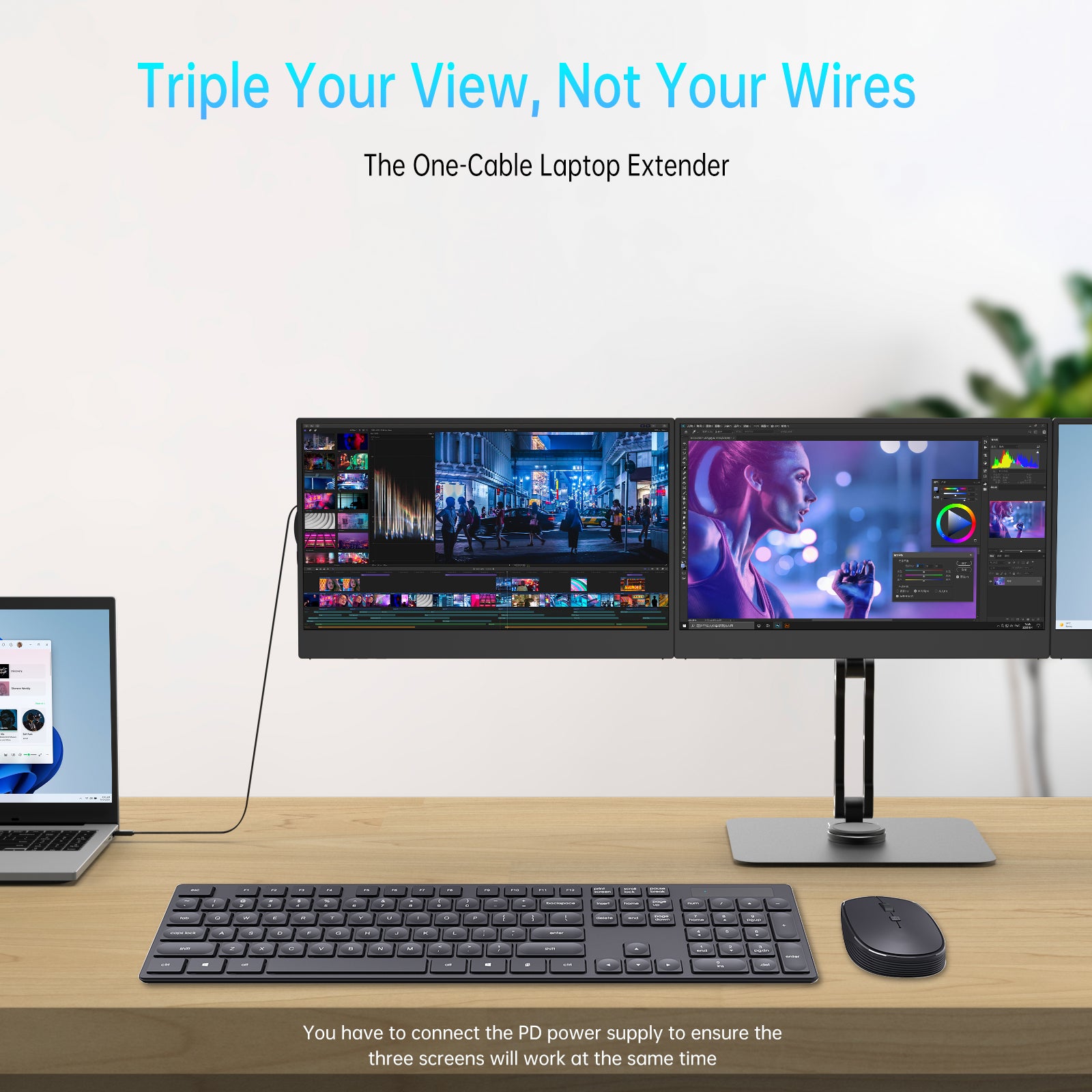 DEPGI 14" Triple Laptop Screen Extender, Freestanding Laptop Screen Extender, 3x14 FHD IPS Extended Monitor Versatile Dual &amp; Triple Screen Modes for All 13-17" Laptops (Mac/Windows/M1-M3 Compatible)