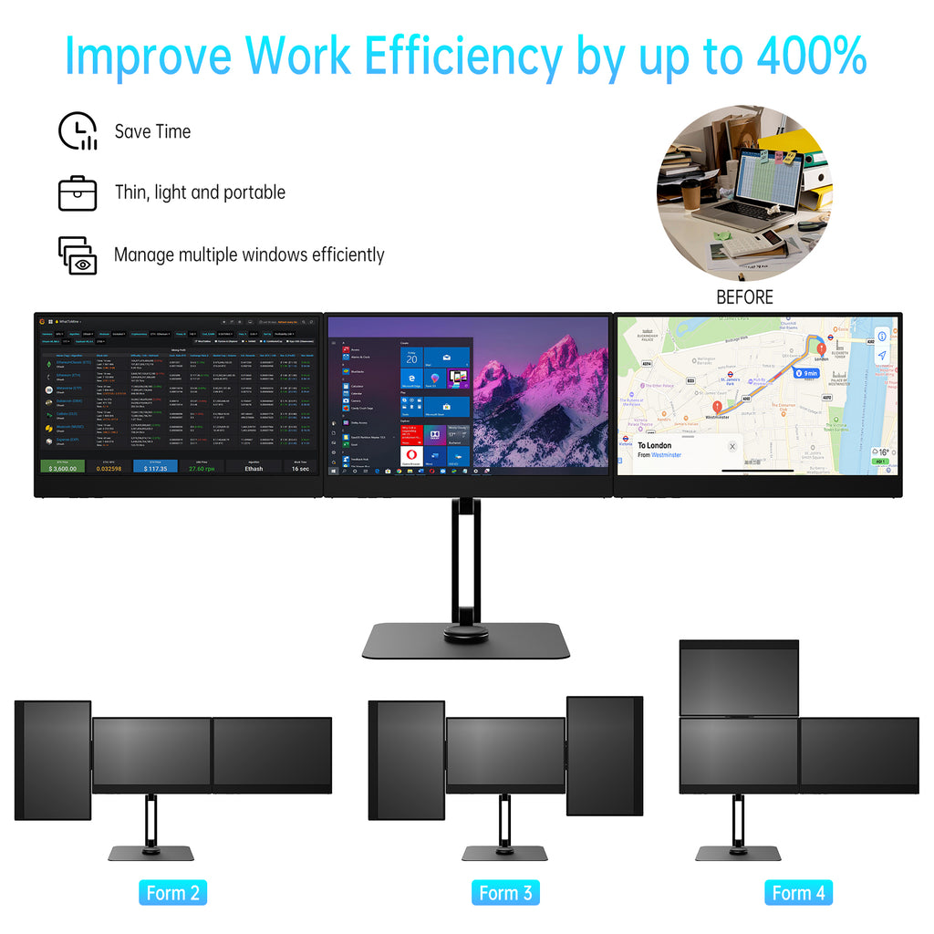 DEPGI 14" Triple Laptop Screen Extender, Freestanding Laptop Screen Extender, 3x14 FHD IPS Extended Monitor Versatile Dual &amp; Triple Screen Modes for All 13-17" Laptops (Mac/Windows/M1-M3 Compatible)