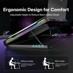 DEPGI Movable RGB Laptop Cooler with 5.5" Sliding Fan, Ergonomic Cooling Stand with 8 Light Modes for 14-17.3 Inch Gaming Laptops